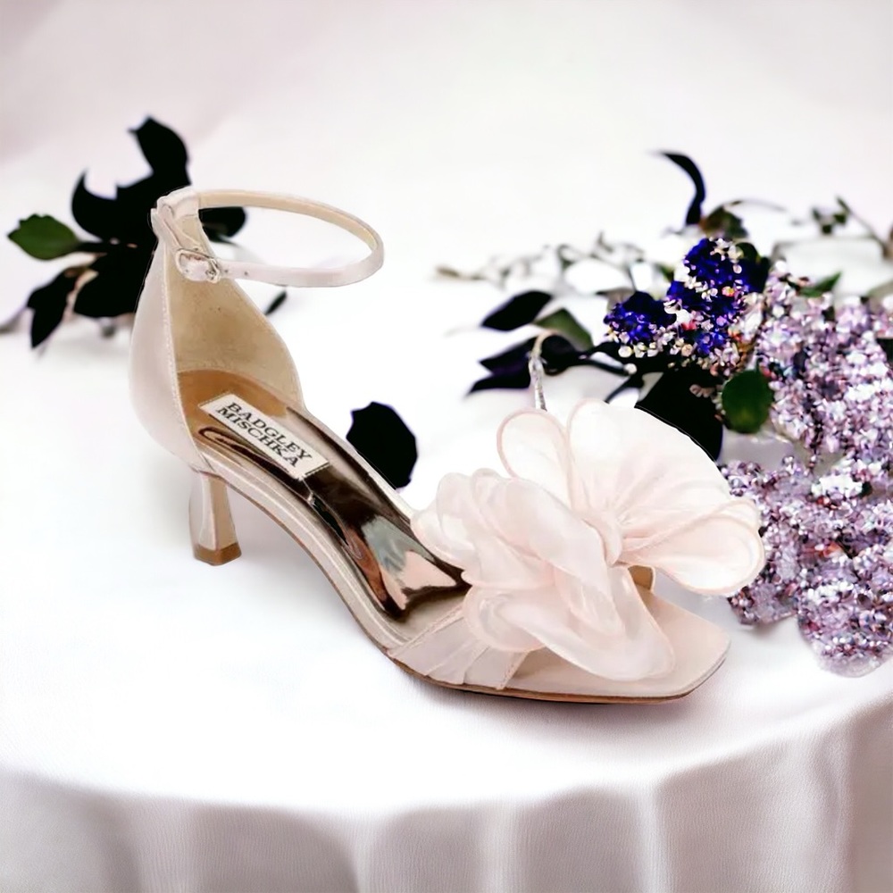 Badgley Mischka Nelly Mesh Bow Ankle Strap Sandal - Blush